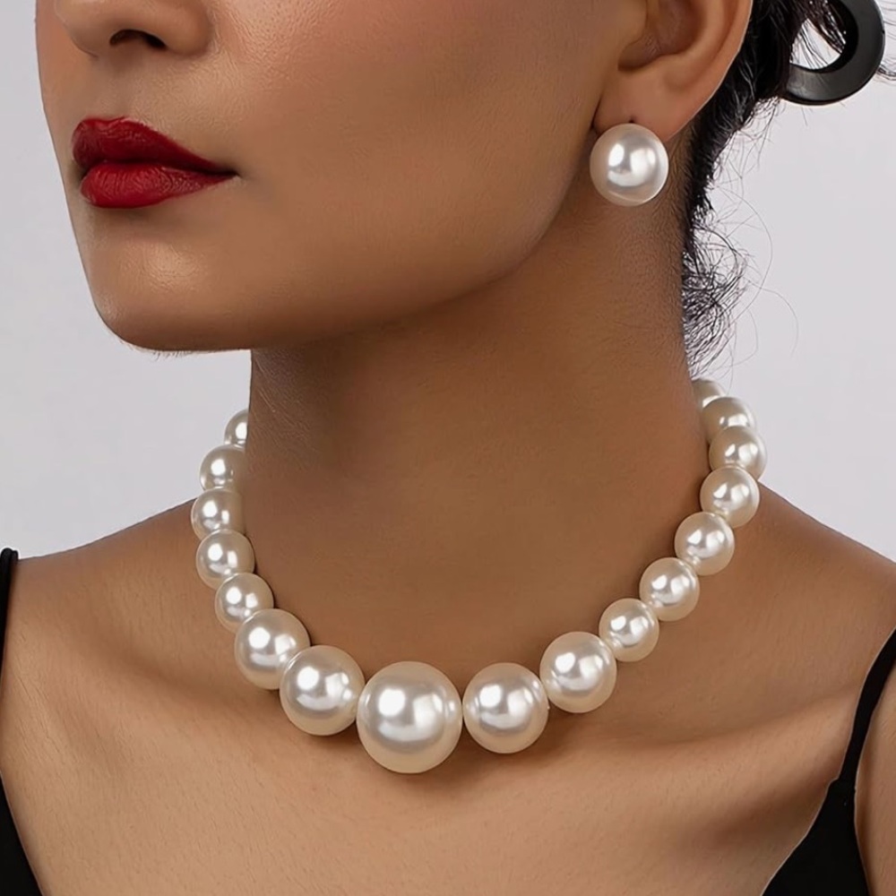 Chunky Freshwater Pearl Choker Necklace Statement Bridal Wedding Large Bead - Picture 2 of 3